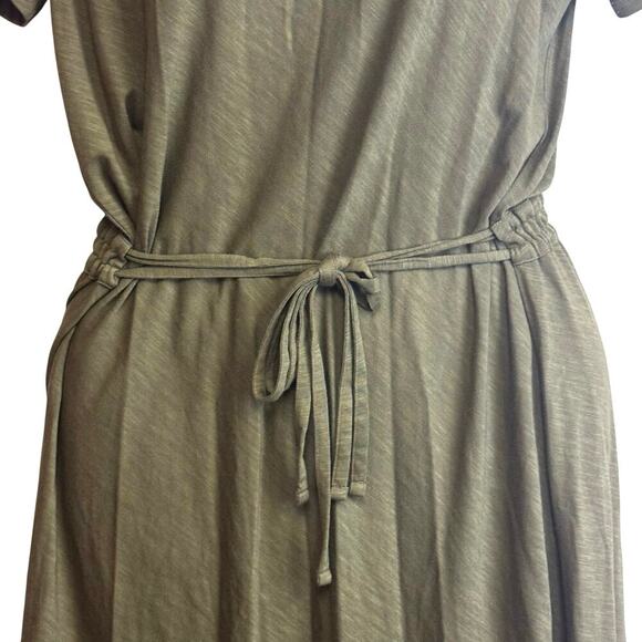 New Theory Vormond Knit Olive Green T-shirt Dress Elastic Tie Waist Women's M - Picture 2 of 13